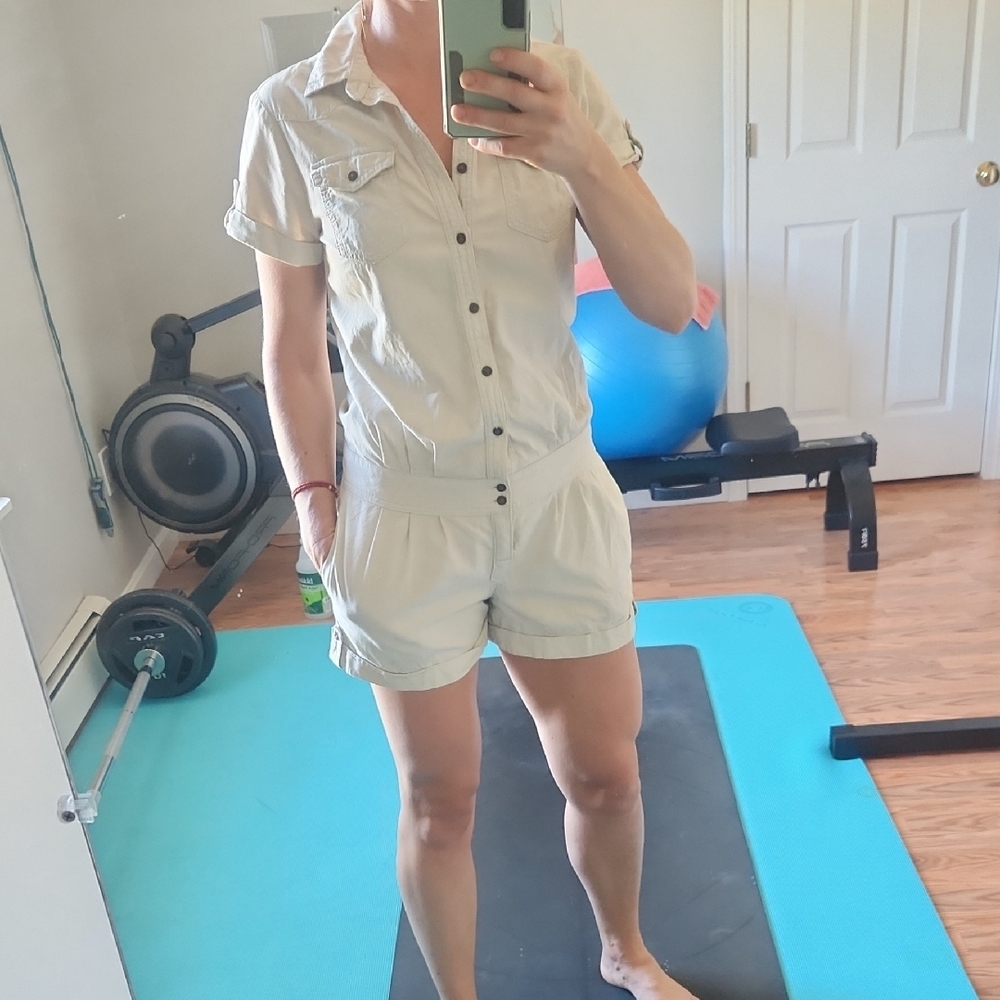 Beige Short Sleeve Romper